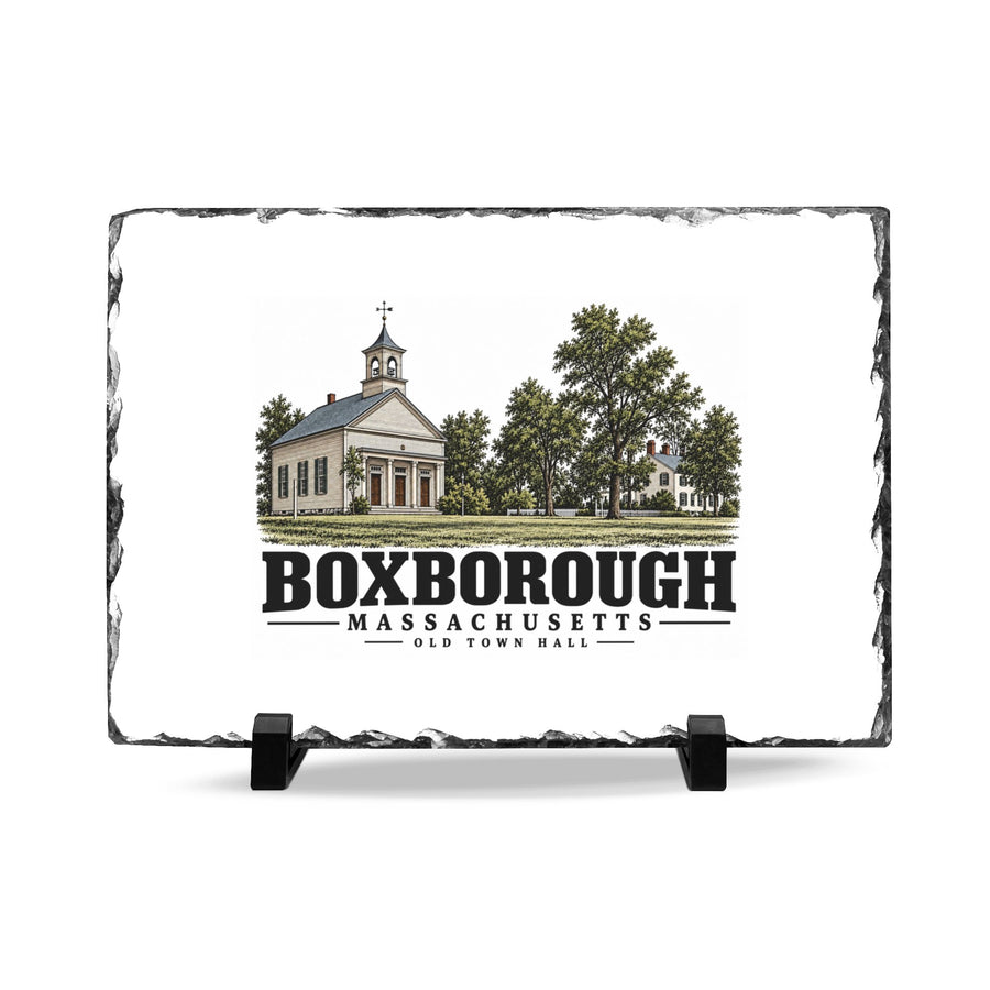 Illustrated Old Town Hall in Boxborough on slate desk plaque