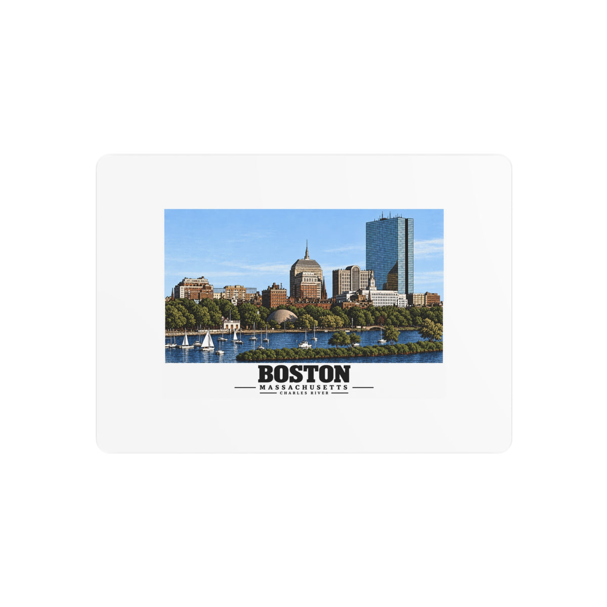 Illustrated St. Charles River view of Boston, Massachusetts in Boston and Cambridge on metal art sign