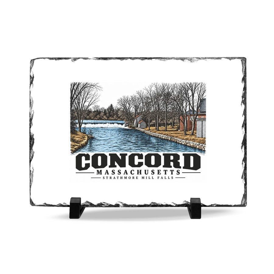 Illustrated Strathmore Mill Falls in Concord on slate desk plaque