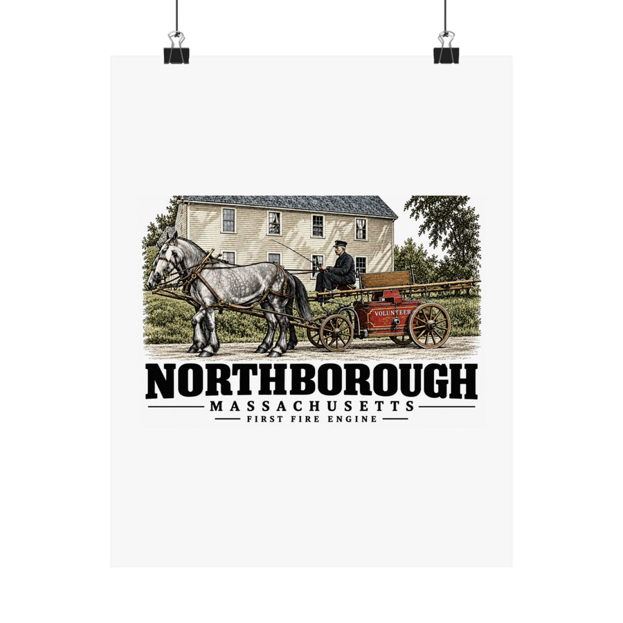 Illustrated First Fire Engine in Northborough on unframed matte poster