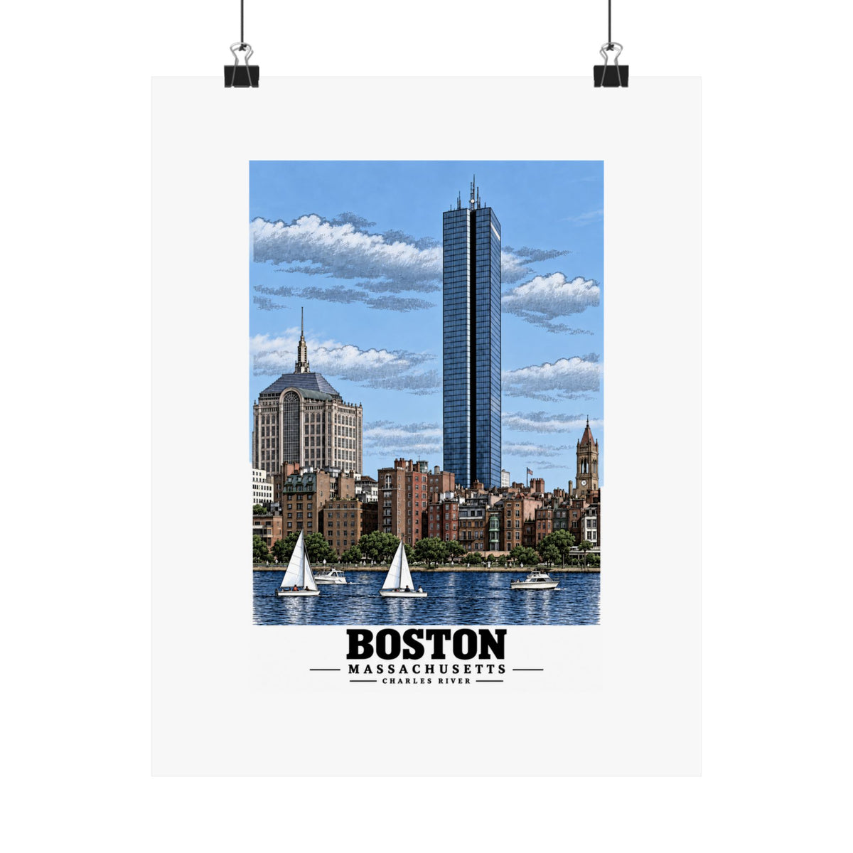 Illustrated Boston, Massachusetts, from the Charles River in Boston and Cambridge on unframed matte poster