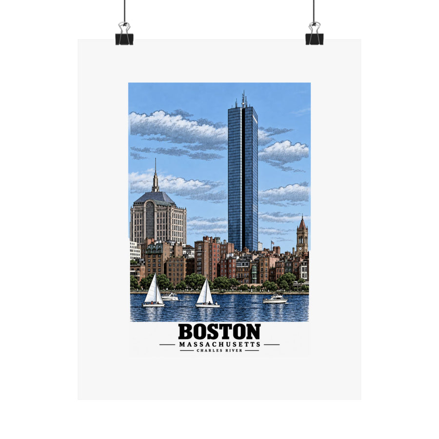 Illustrated Boston, Massachusetts, from the Charles River in Boston and Cambridge on unframed matte poster