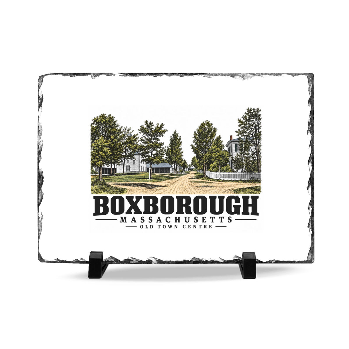 Illustrated Old Town Centre in Boxborough on slate desk plaque