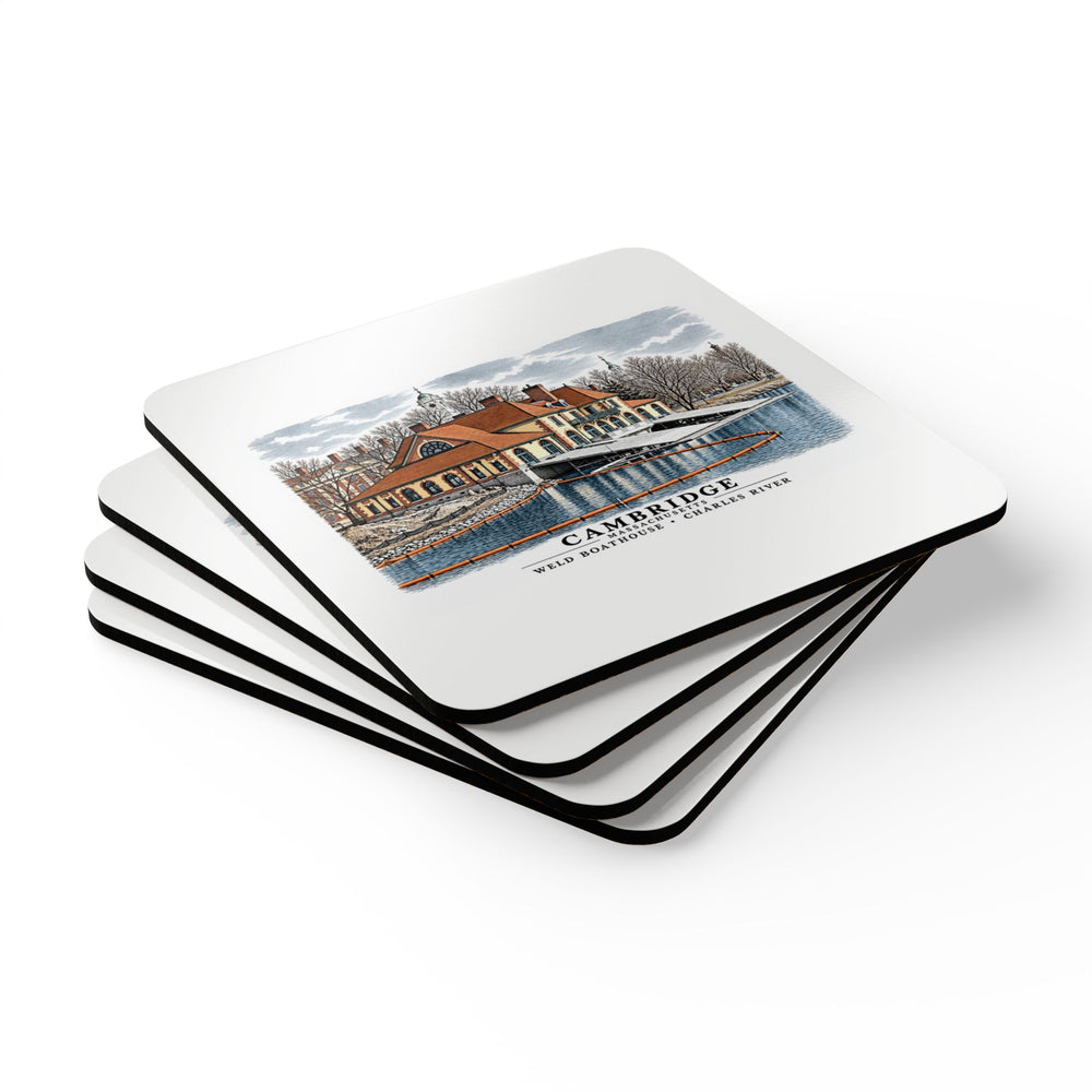 Weld Boathouse, 971 Memorial Drive, beside Anderson Bridge Cork Back Coaster Set - Charles River