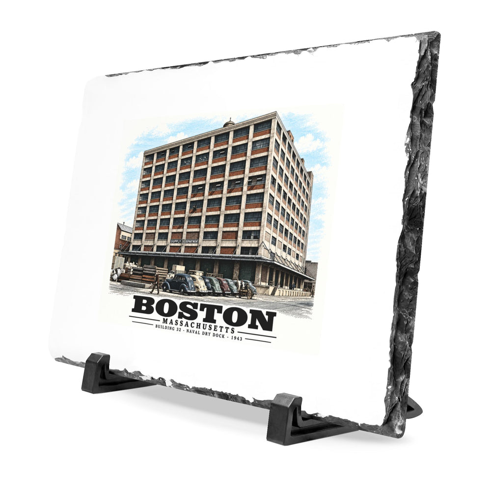Building #32 US Naval Dry Dock, South Boston, Completed 3/1943 7 × 11 in Slate Desk Plaque - Boston Harbor