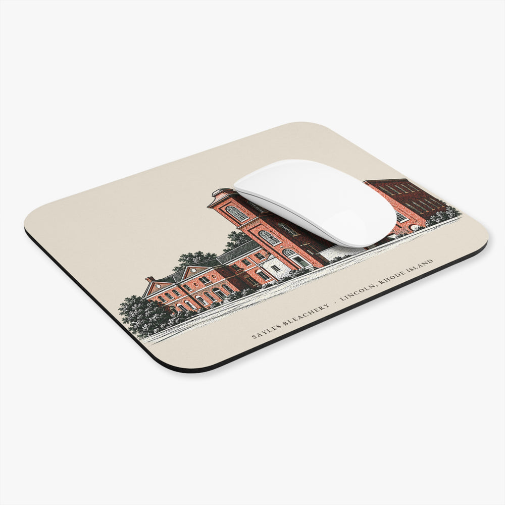 Lincoln Sayles Bleachery mouse pad mockup showing the full illustrated print