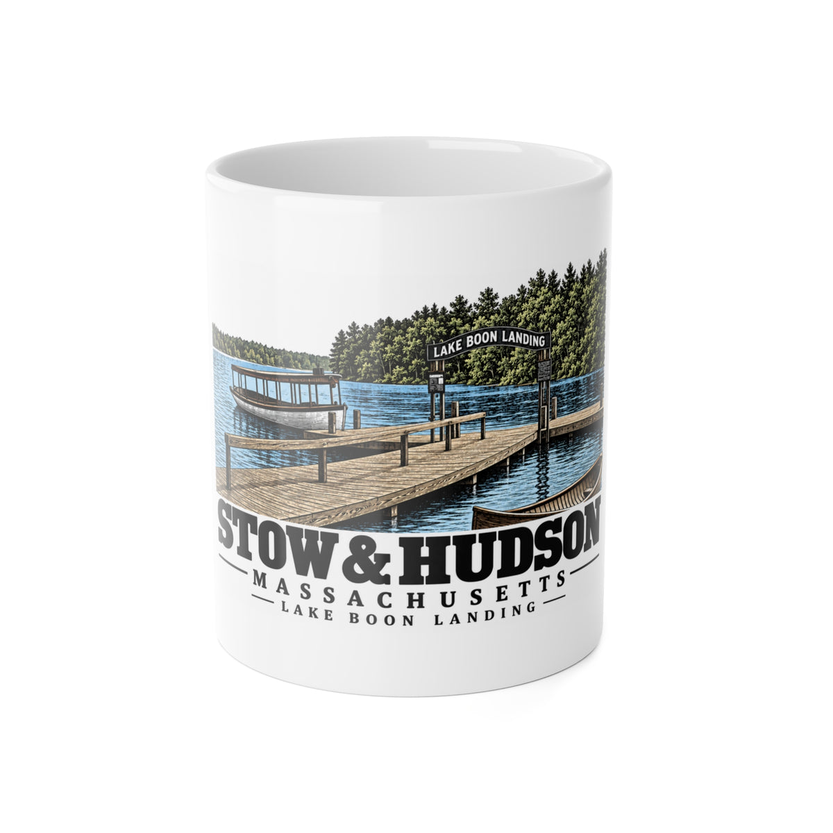 Illustrated Lake Boon Landing in Stow and Hudson on ceramic mug