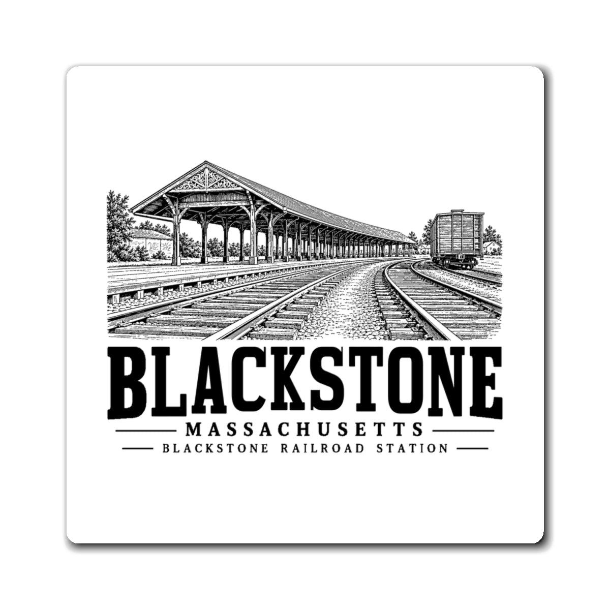 Blackstone Railroad Station 4 in Magnet in White — front view