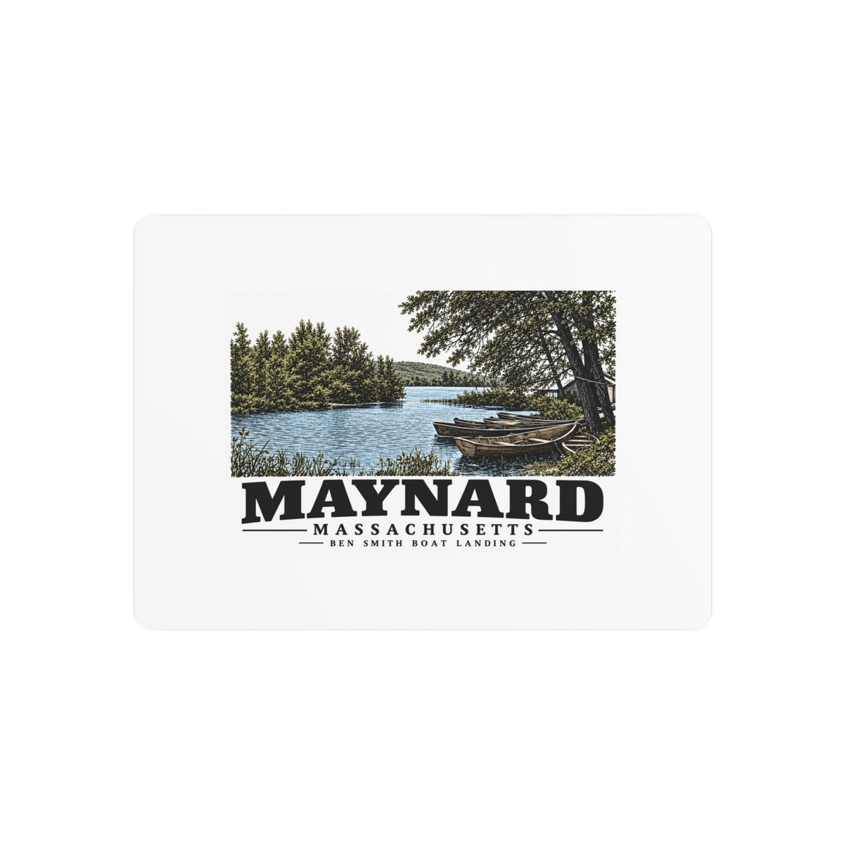 Illustrated Ben Smith Boat Landing in Maynard on metal art sign