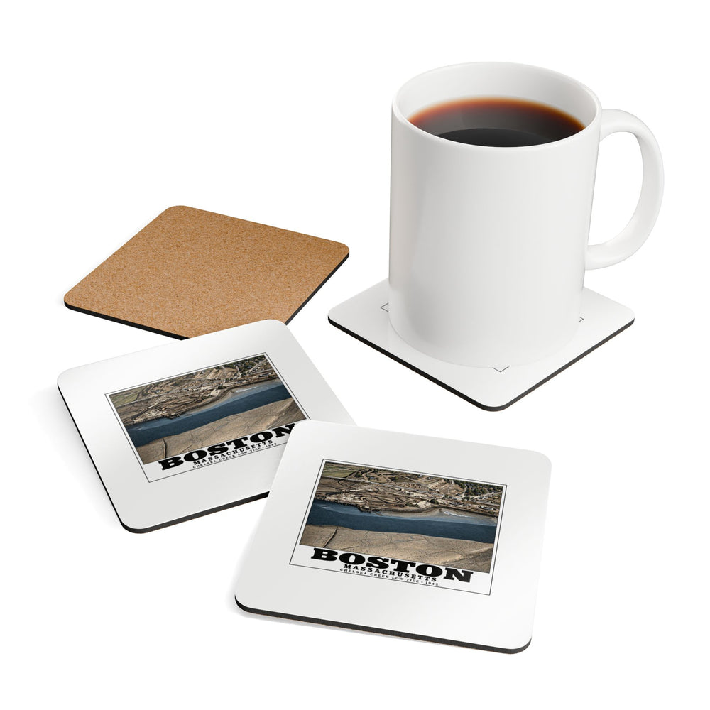 Shoreline, Chelsea Creek, East Boston, MA, Low Tide, Oil Storage Cork Back Coaster Set - Boston Harbor