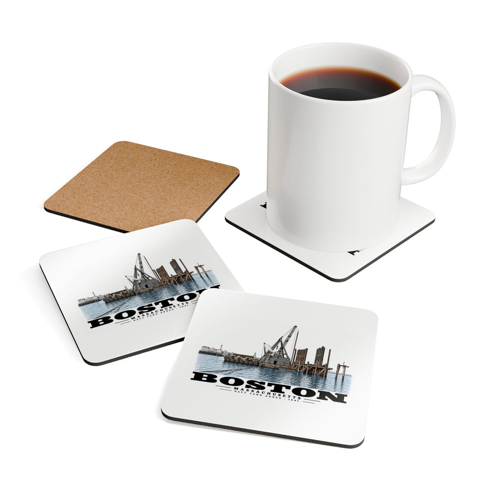 View from water of Navy Yard Annex/Dry Dock Cork Back Coaster Set - Boston Harbor