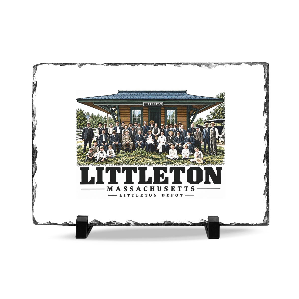 Illustrated Littleton Depot in Littleton on slate desk plaque