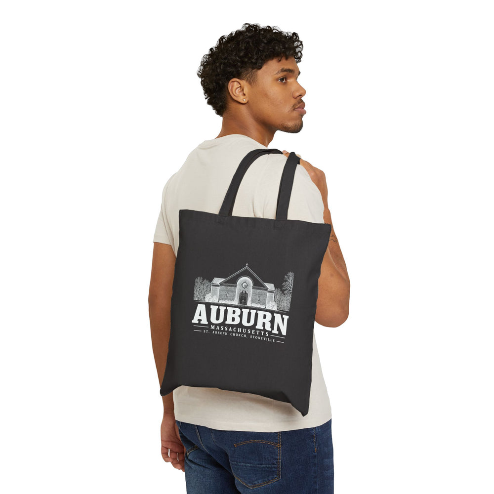 Auburn St. Joseph Church, Stoneville Heavy Canvas Tote in Black — person-front view