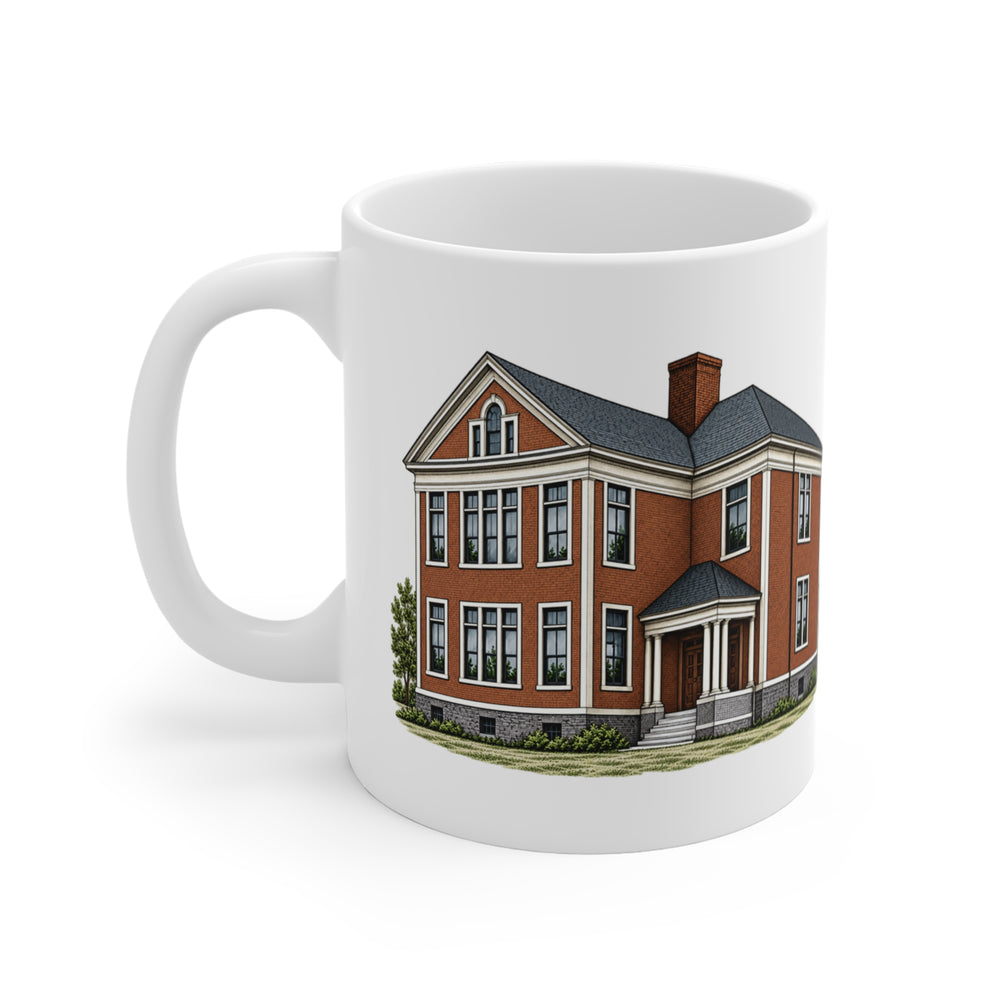 Cumberland Clark Street School 11 oz ceramic mug — artwork view, handle left — Familiar History