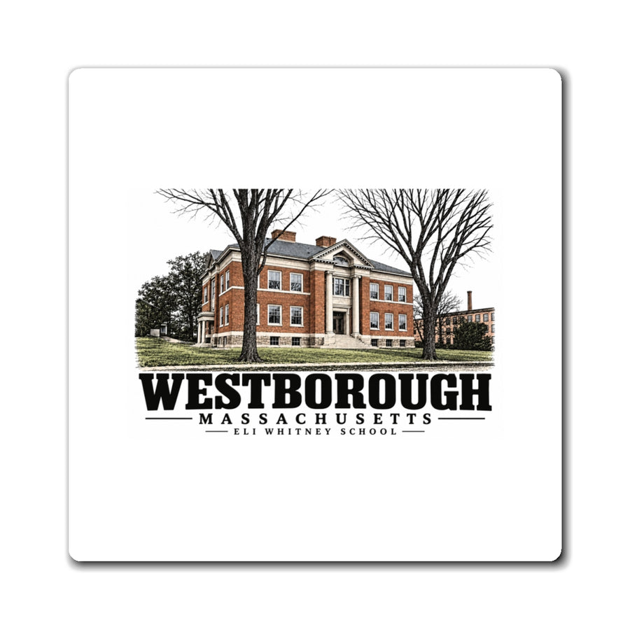 Illustrated Eli Whitney School in Westborough on square magnet
