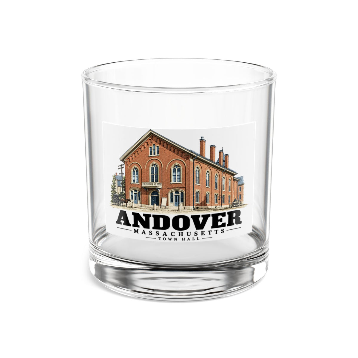 Illustrated Town Hall, Andover in Andover on rocks glass