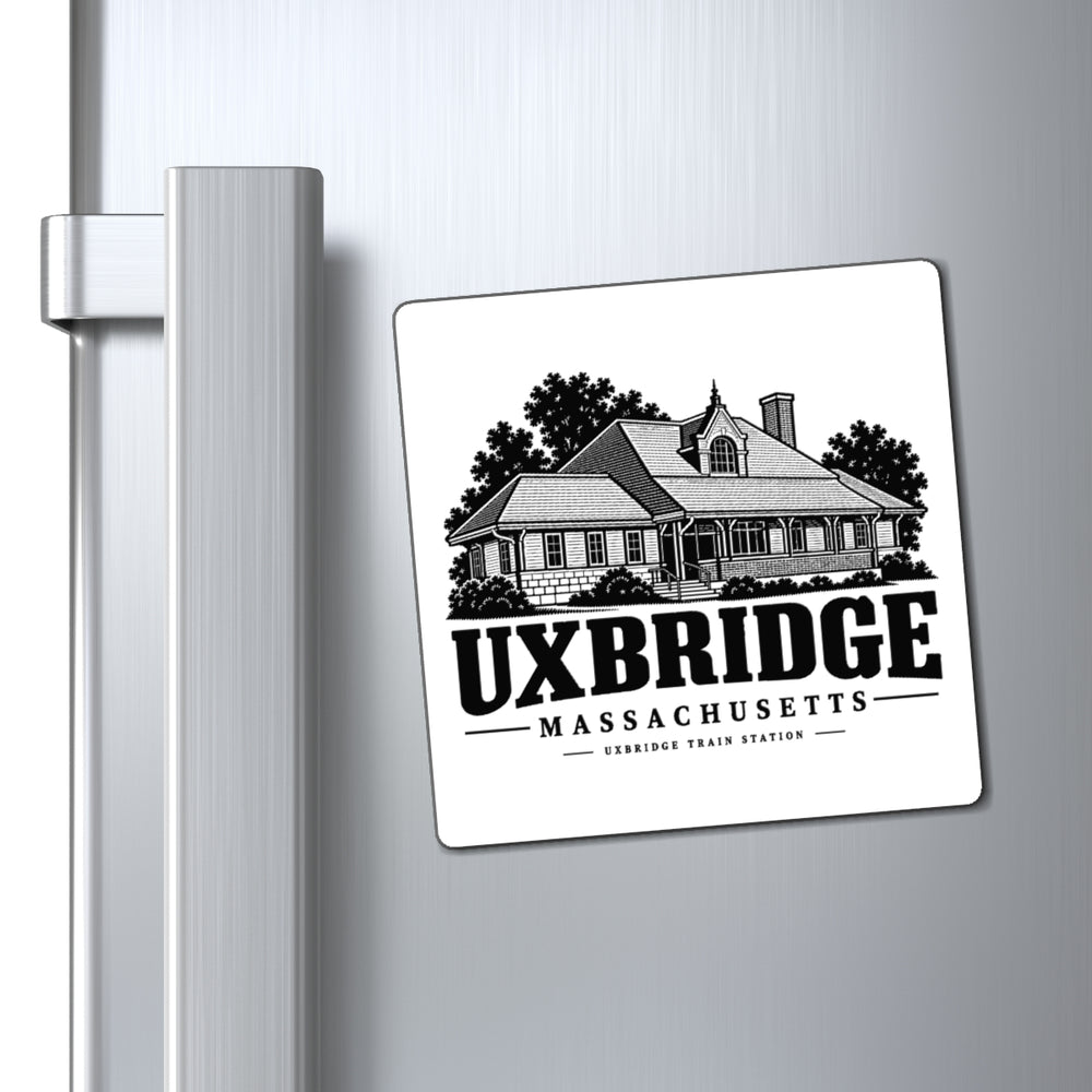 Uxbridge Train Station 4-inch magnet displayed on a refrigerator