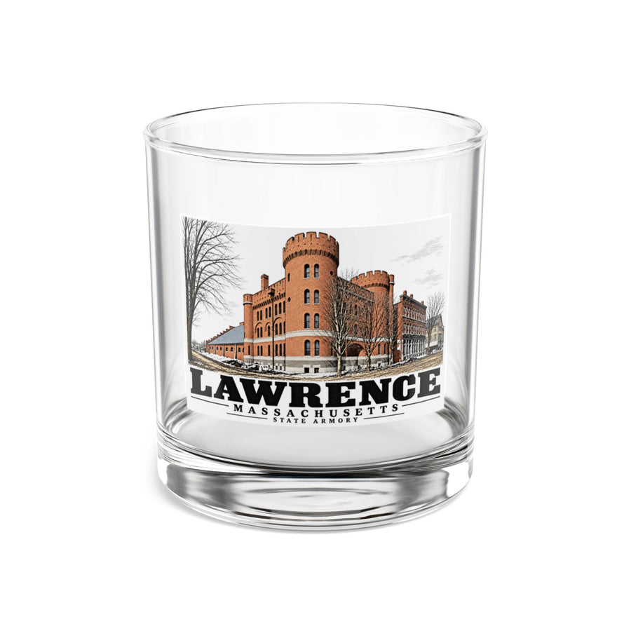 Illustrated State Armory in Lawrence on rocks glass