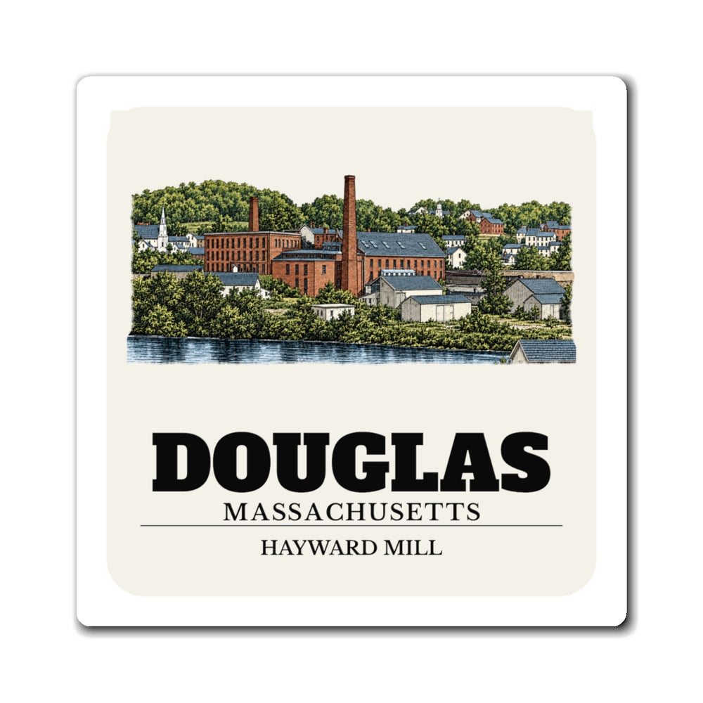 Douglas Hayward Mill 4 inch magnet shown on a refrigerator