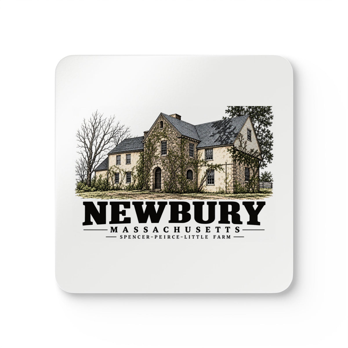 Newbury Spencer–Peirce–Little Farm manor house Cork Back Coaster Set - Merrimack Valley Goods