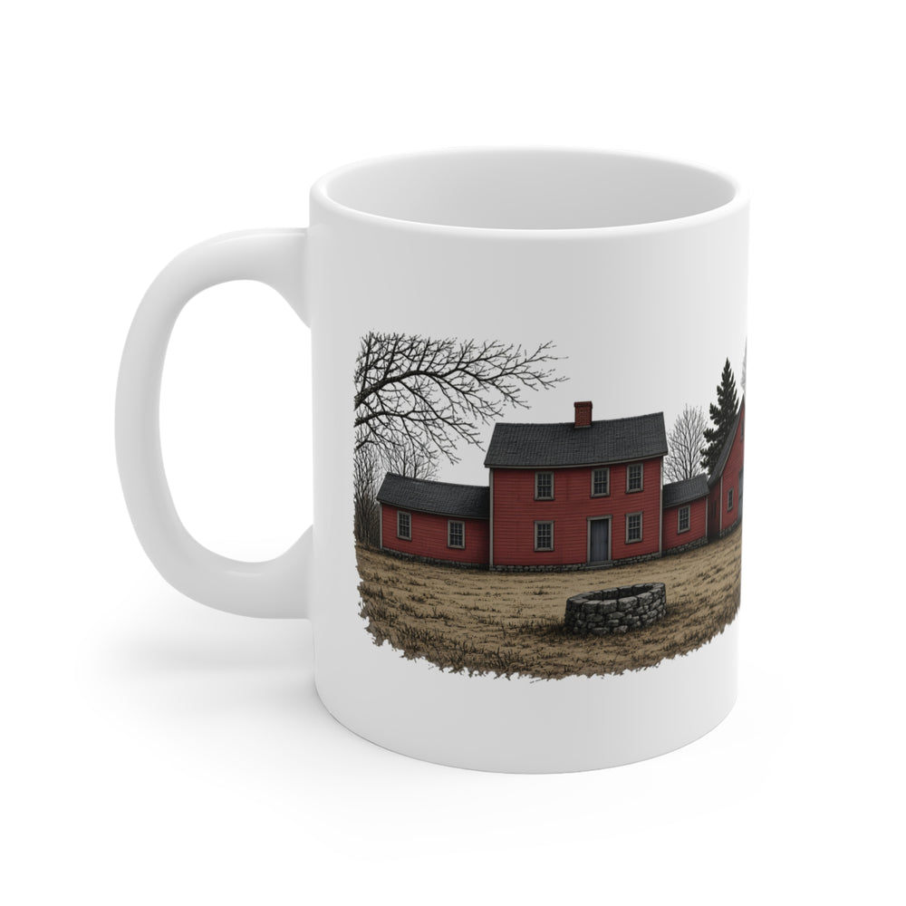Grafton Willard House / Clock Shop 11 oz ceramic mug — lettering view, handle right — Familiar History