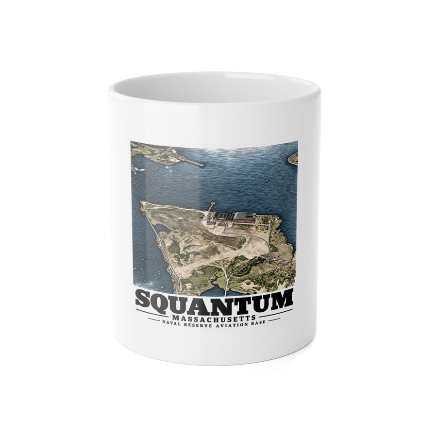 NRAB Squantum Boston, MA landing field and buildings looking north into Dorchester Bay 11 oz White Ceramic Mug - Boston Harbor