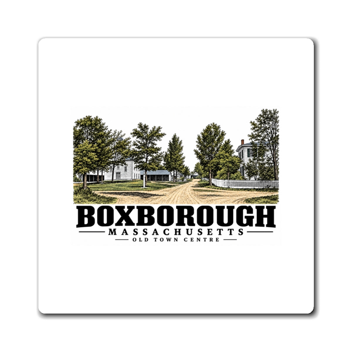 Illustrated Old Town Centre in Boxborough on square magnet