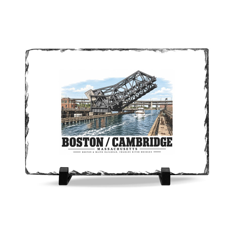 2.  GENERAL VIEW SHOWING BRIDGE IN OPEN POSITION - Boston & Maine Railroad, Charles River Bridges, Charles River, North Station vicinity, Boston, Suffolk County, MA 7 × 11 in Slate Desk Plaque -...