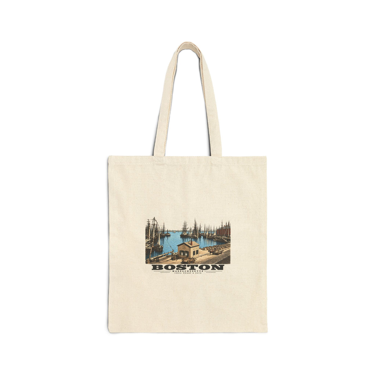 India Wharf and dock, Boston Natural Heavy Canvas Tote - Boston Harbor