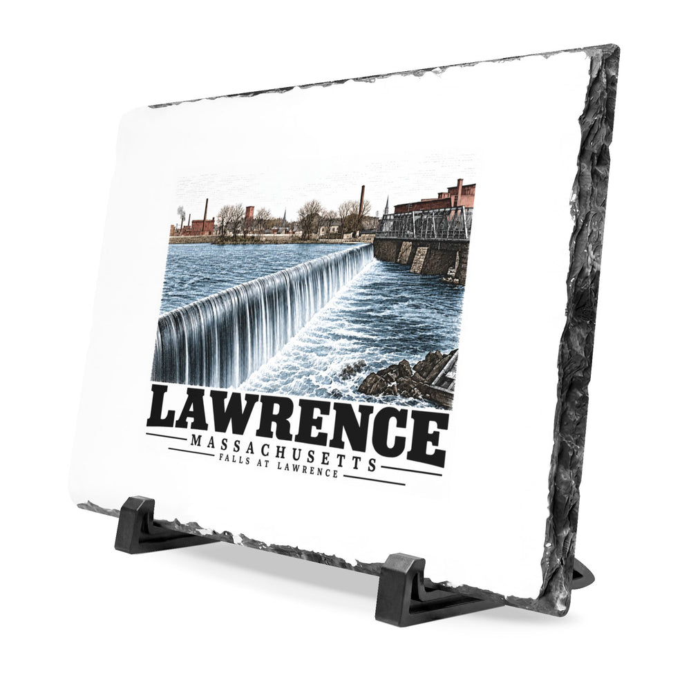Illustrated Falls at Lawrence in Lawrence on slate desk plaque