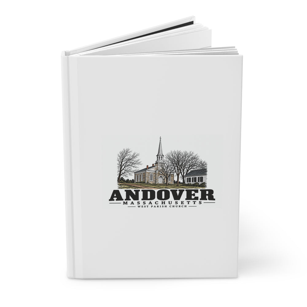 Andover West Parish Church exterior, frontispiece Matte Hardcover Journal - Merrimack Valley Goods