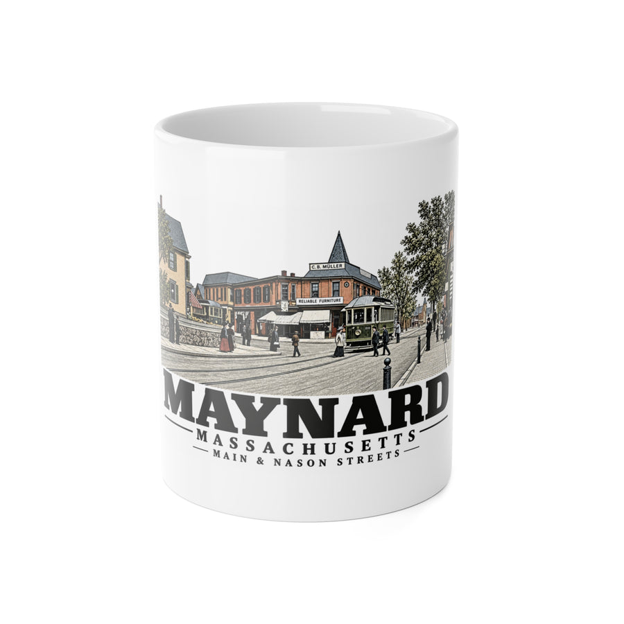 Illustrated Main & Nason Streets in Maynard on ceramic mug