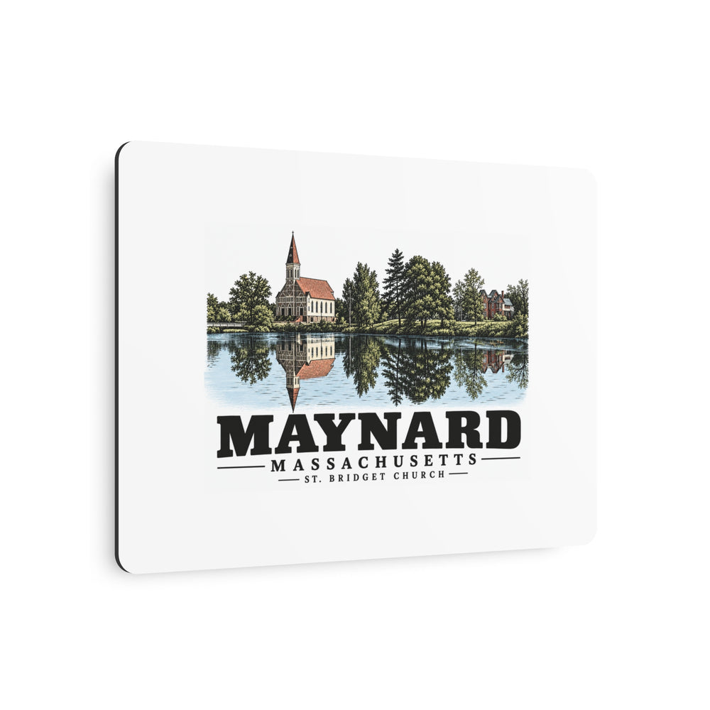 Illustrated St. Bridget Church in Maynard on metal art sign