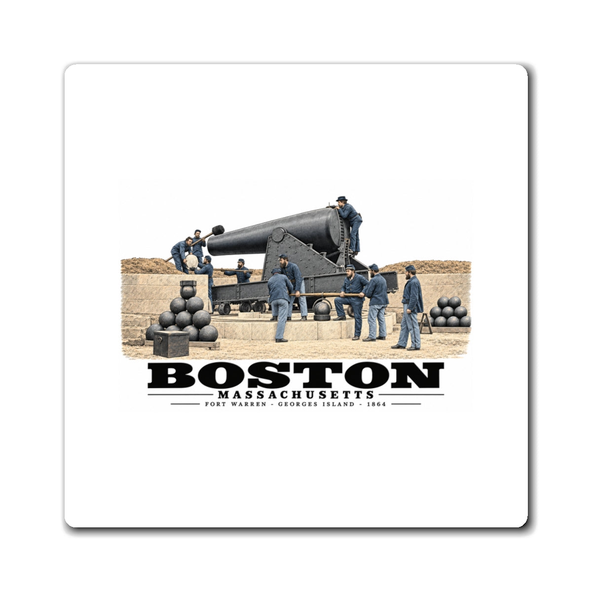 View of the 15 inch gun, Fort Warren, 1864 4 in Magnet - Boston Harbor