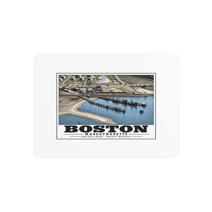 Orient Heights taken at 600 feet-Shore line, Chelsea Creek, East Boston 7 × 5 in Horizontal Metal Wall Art - Boston Harbor