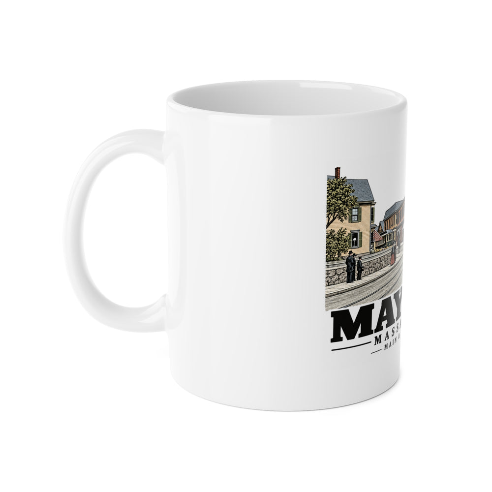 Illustrated Main & Nason Streets in Maynard on ceramic mug