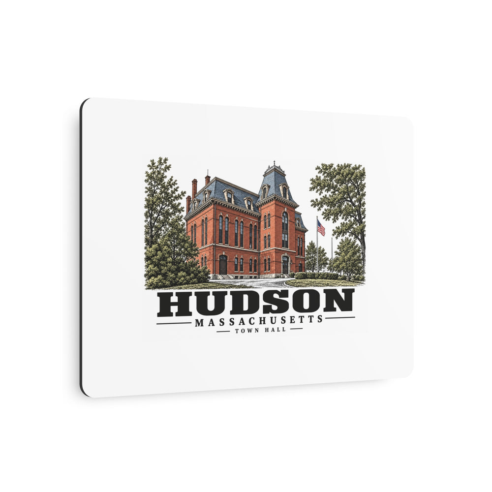 Illustrated Town Hall in Hudson on metal art sign