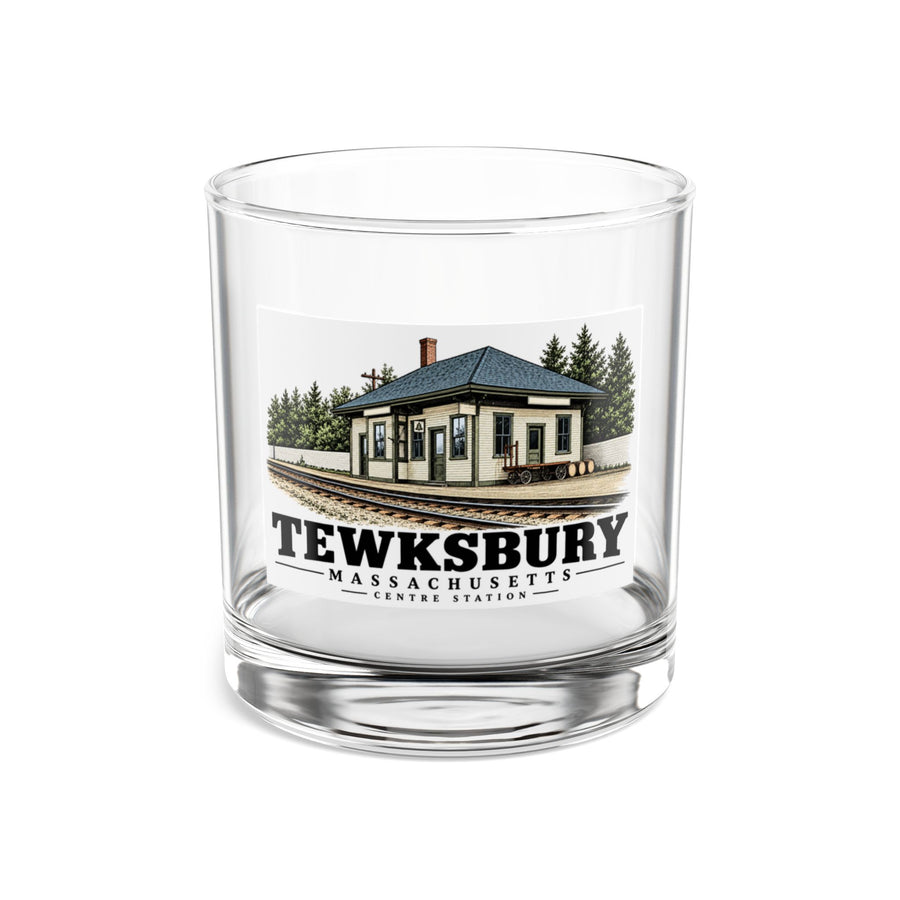 Tewksbury Centre railroad station, Tewksbury illustration on 10 oz rocks glass — front view