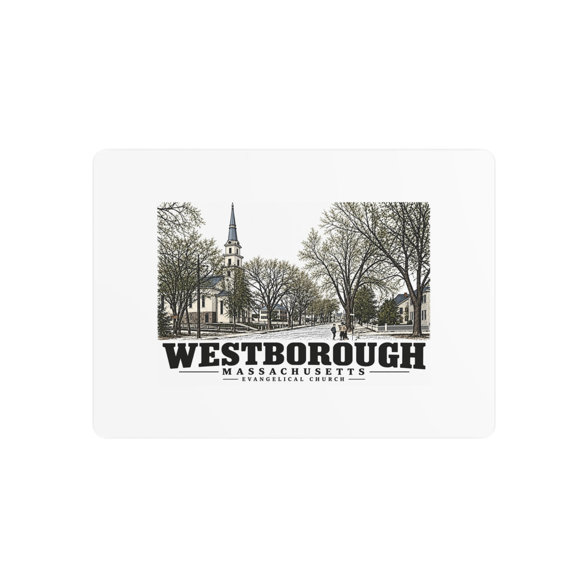 Illustrated Evangelical Church in Westborough on metal art sign