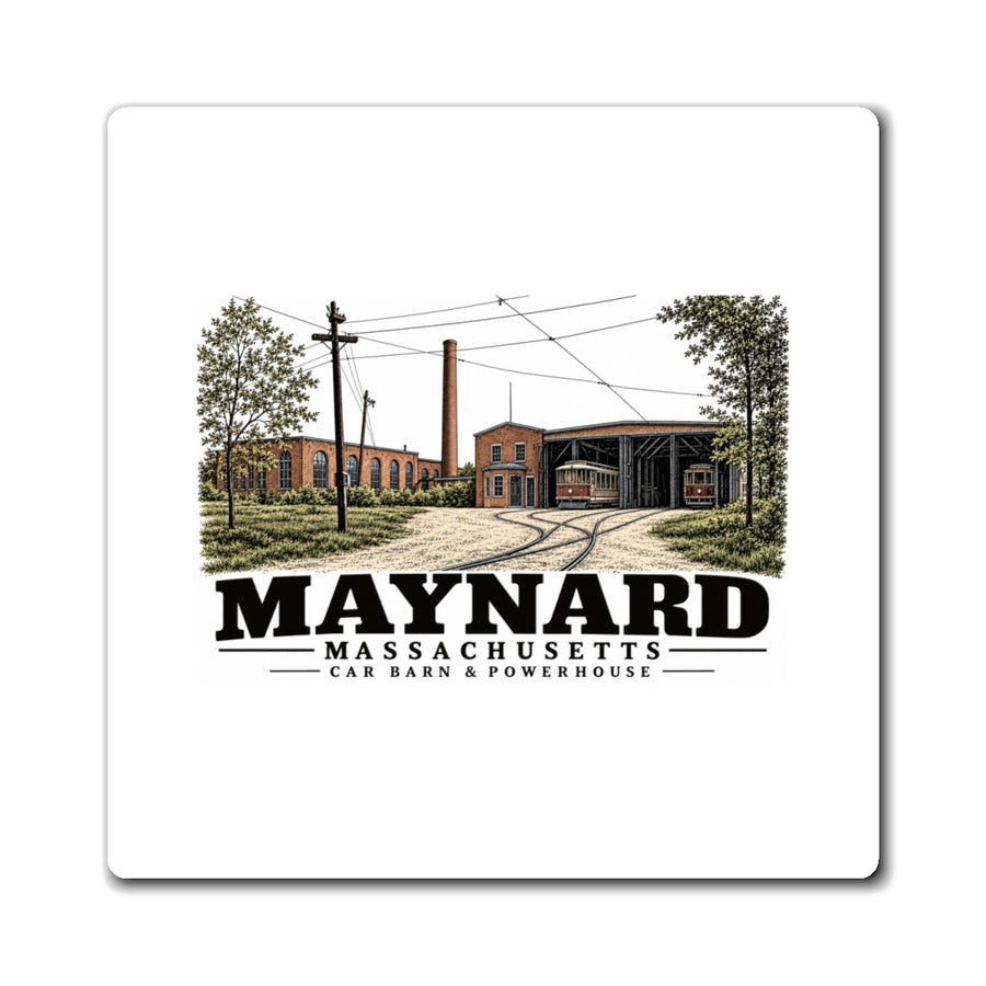 Illustrated Car Barn & Powerhouse in Maynard on square magnet