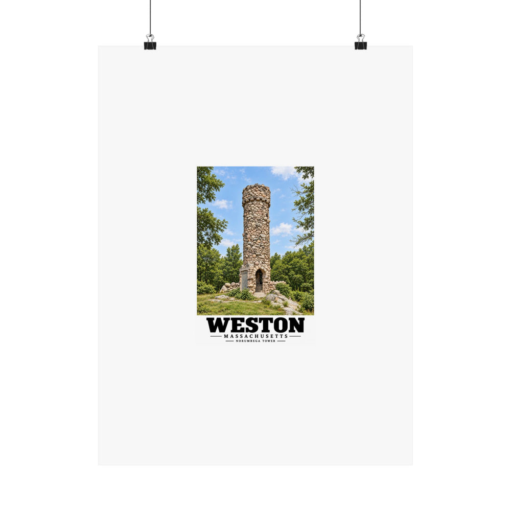 Illustrated Norumbega Tower in Weston on unframed matte poster