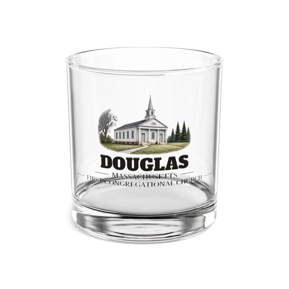 Front view of the Douglas First Congregational Church artwork printed on a clear 10 oz rocks glass