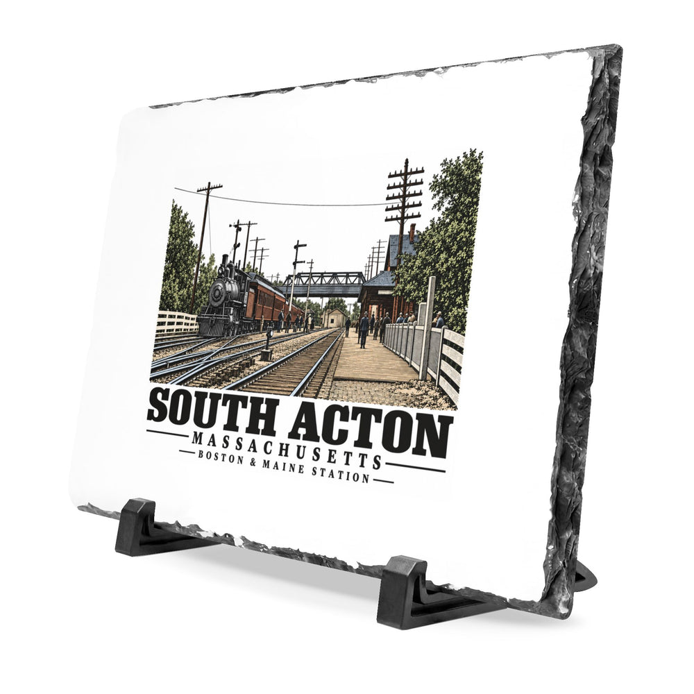 Illustrated Boston & Maine Station in South Acton on slate desk plaque