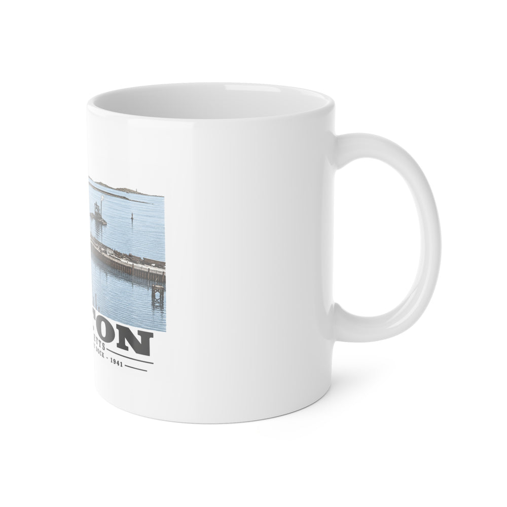 South Boston Dry Dock Area April 16-41 from roof of elevator shaft SE 11 oz White Ceramic Mug - Boston Harbor