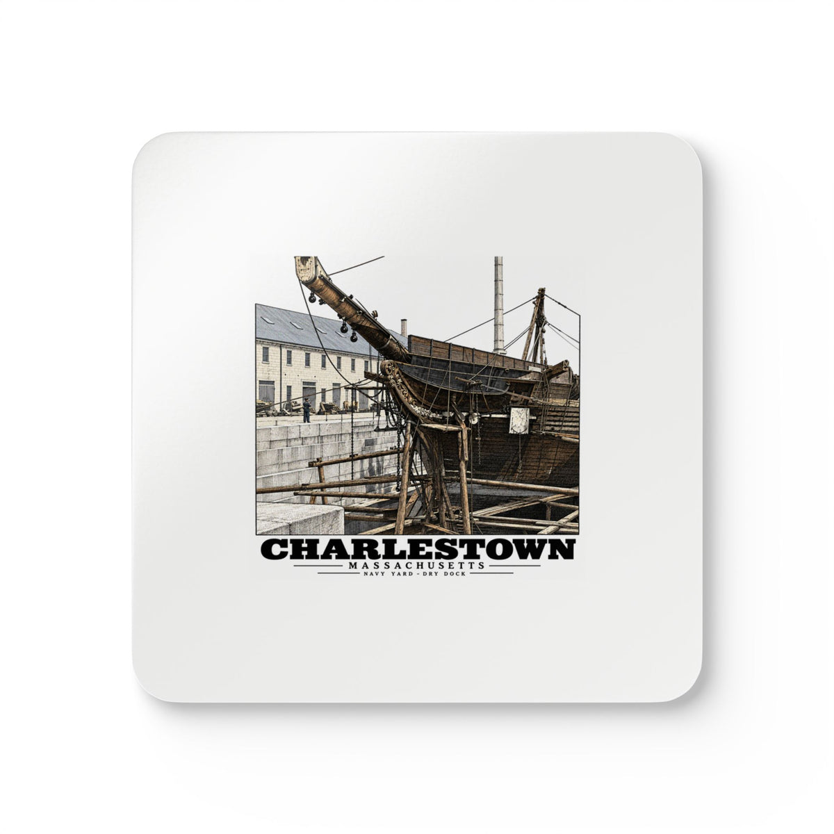 Dry Dock, Charlestown Navy Yard Cork Back Coaster Set - Boston Harbor
