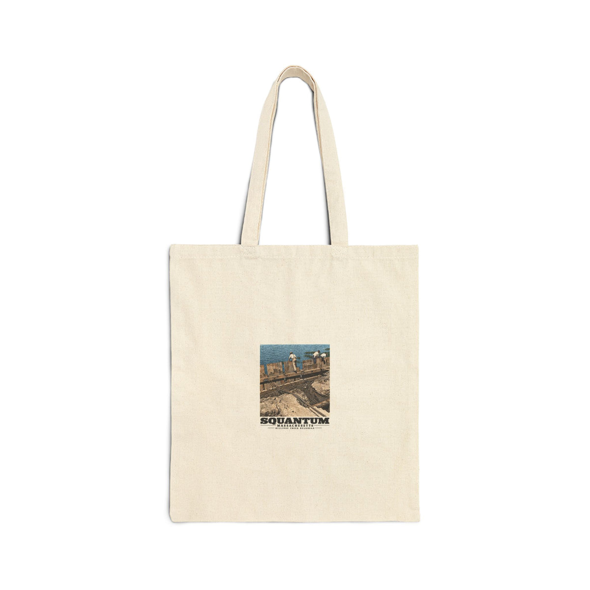 Repairing wood bulkhead-Billings Creek, Squantum Natural Heavy Canvas Tote - Boston Harbor