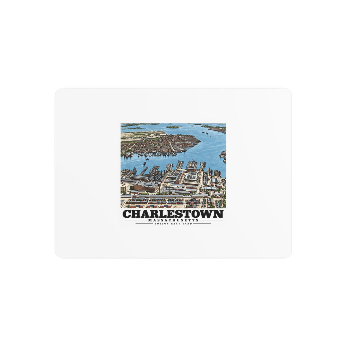 Illustrated Charlestown Navy Yard from the Harbor in Charlestown on metal art sign