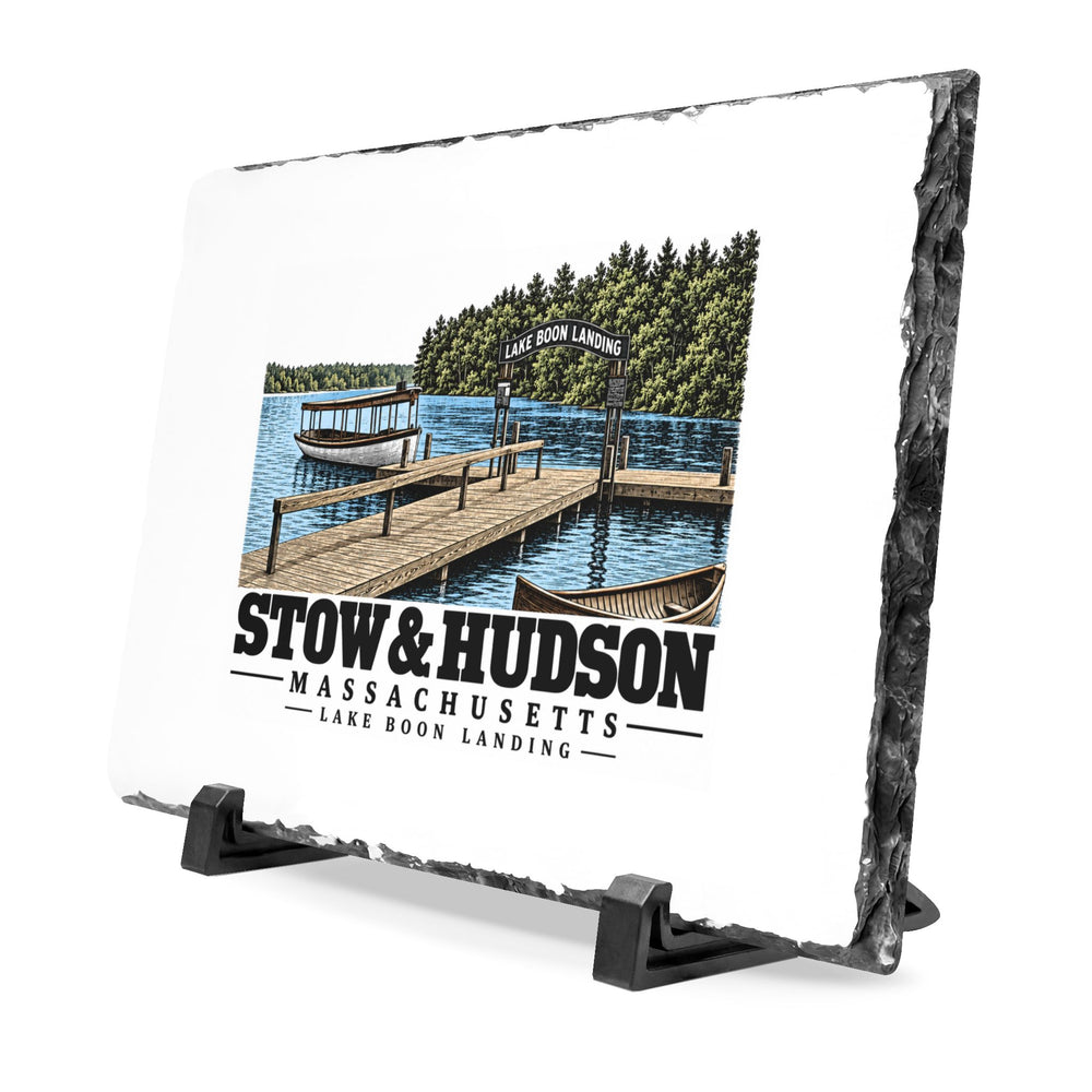 Illustrated Lake Boon Landing in Stow and Hudson on slate desk plaque