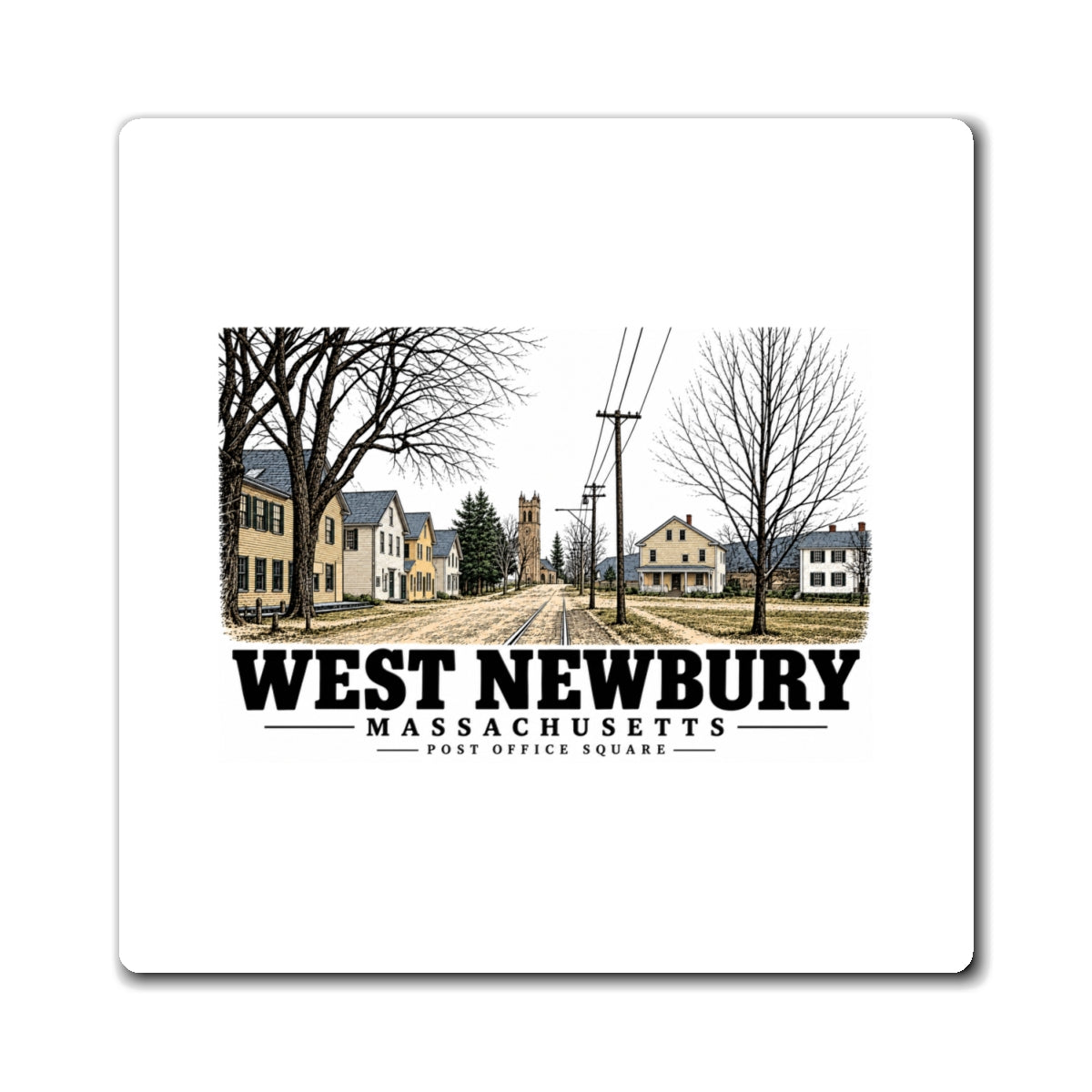 Front of Post Office Square square vinyl magnet, West Newbury, Massachusetts.