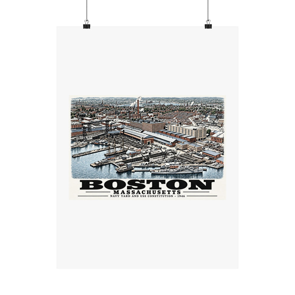 Illustrated Dry Dock 5 and Constitution Pier in Charlestown on unframed matte poster